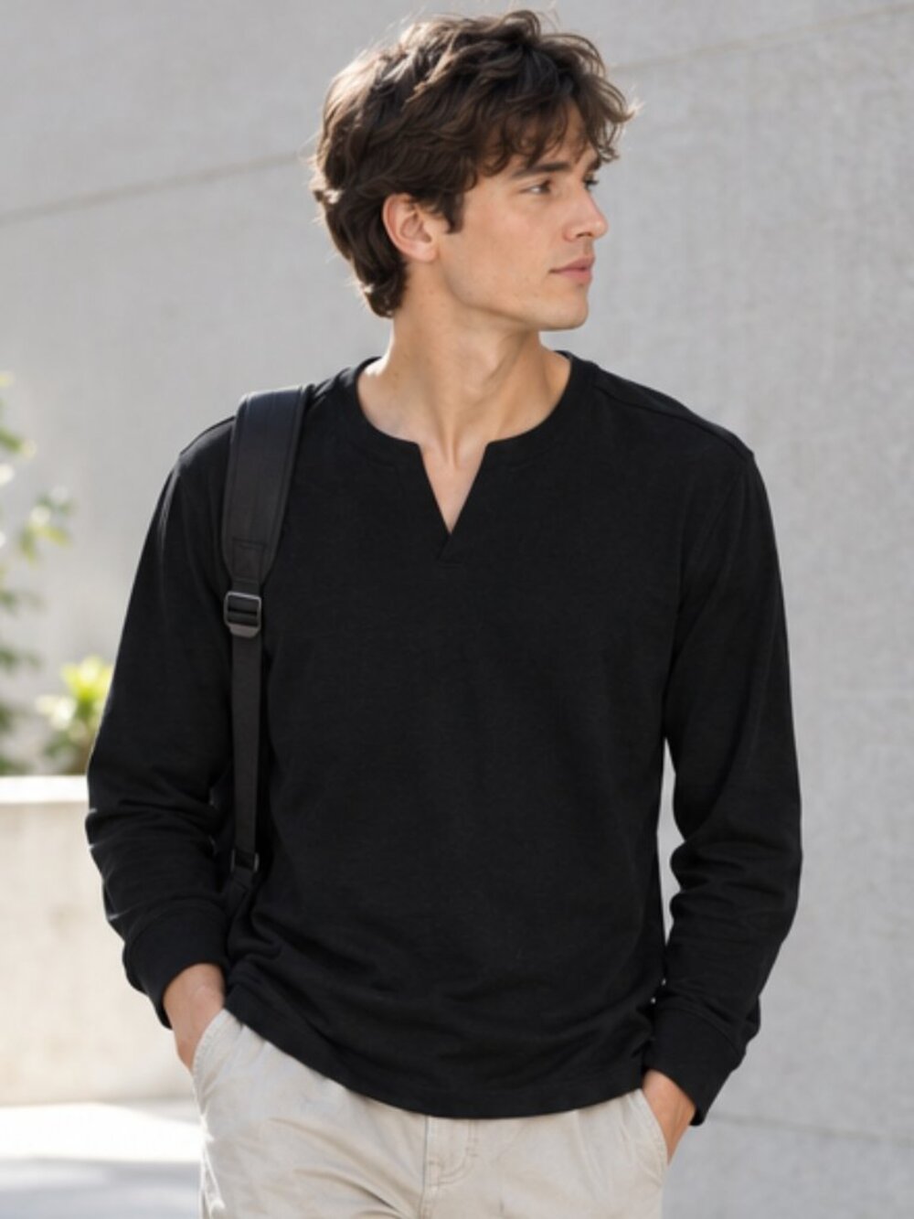 Nicoby Age of Wisdom Black Oil Wash Key Hole Henley/24144